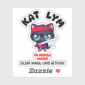 Kat Lym In Ninja Mode Black Cat Aufkleber (Blatt)