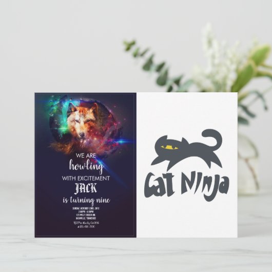 Kat ninja - Farbe wählen Einladung (Stehend Vorderseite)