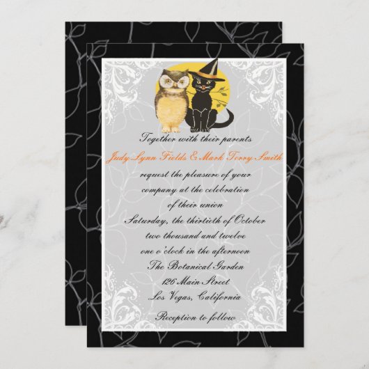 Kat & Owl Halloween Einladung zur Hochzeit (Vorne/Hinten)