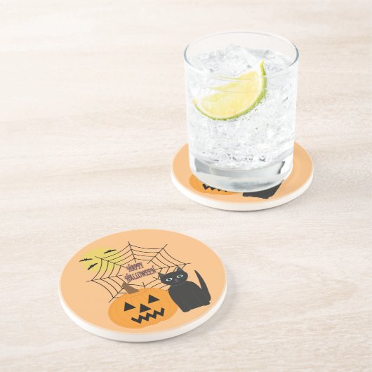 Kat & Pumpkin Halloween Getränkeuntersetzer (Seite)