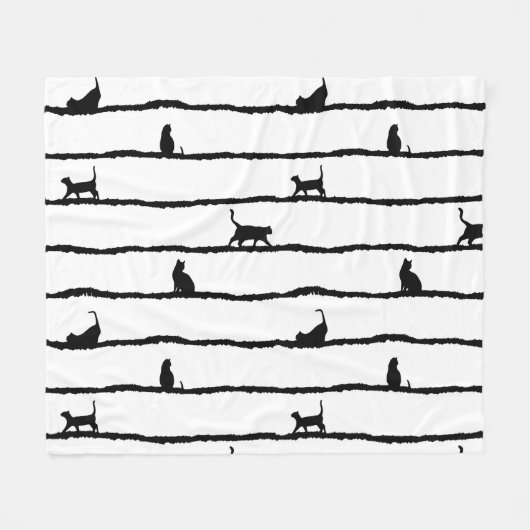 Kat-Silhouette Streifen Abstrakt Handgezeichnetes Fleecedecke (Vorderseite (Horizontal))