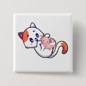 Kat und Axolotl Kawaii Neko Anime Square Button (Vorderseite)