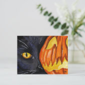 Kat- und Halloween-Kürbismalerei Postkarte (Stehend Vorderseite)