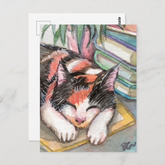 Kat von den Büchern Postkarte (Vorne/Hinten)