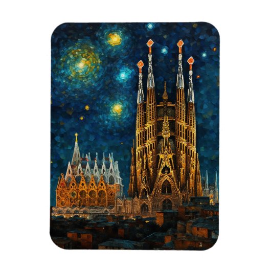 Katalan Starry Night | Gaudí Meets Van Gogh Magnet (Vertikal)