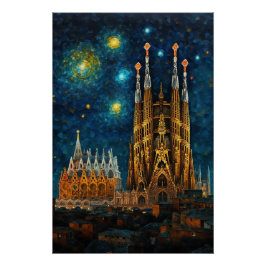 Katalan Starry Night | Gaudí Meets Van Gogh Poster