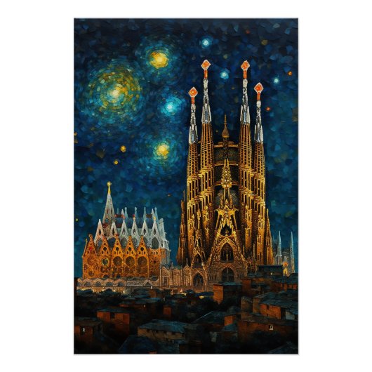 Katalan Starry Night | Gaudí Meets Van Gogh Poster (Vorderseite)