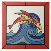 Katalina Insel Fliegender Fisch Tile mit Grenze Fliese (Vorderseite)