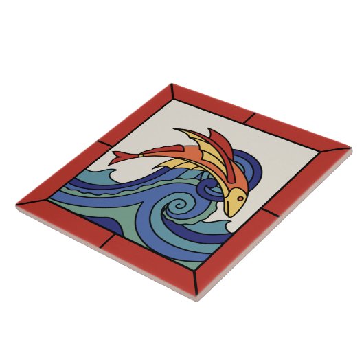 Katalina Insel Fliegender Fisch Tile mit Grenze Fliese (Seite)
