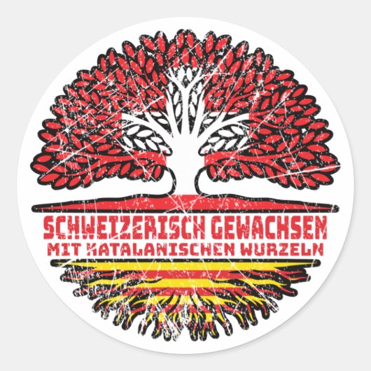 Katalonien Katalanisch Schweizer Schweiz Baum Runder Aufkleber (Vorderseite)