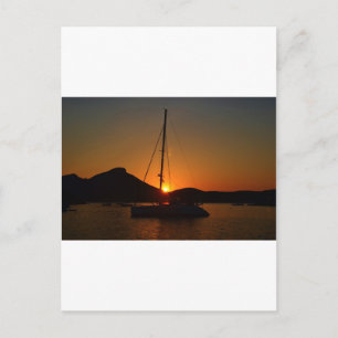 Katamaran bei Sonnenuntergang Ibiza.JPG Postkarte