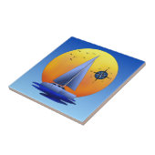 Katamaran-Segelboot und Kompass-Rose Fliese (Seite)