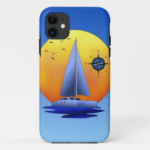 Katamaran-Segelschiff und Kompassrose Case-Mate iPhone Hülle