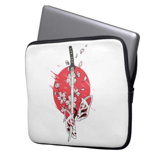 Katana cherry blossom fox mask laptopschutzhülle (Vorderseite Links)