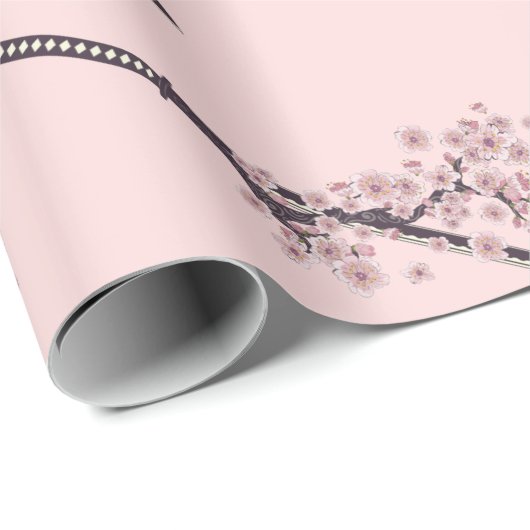 Katana mit Sakura-Zweig Geschenkpapier (Rolleneckpunkt)