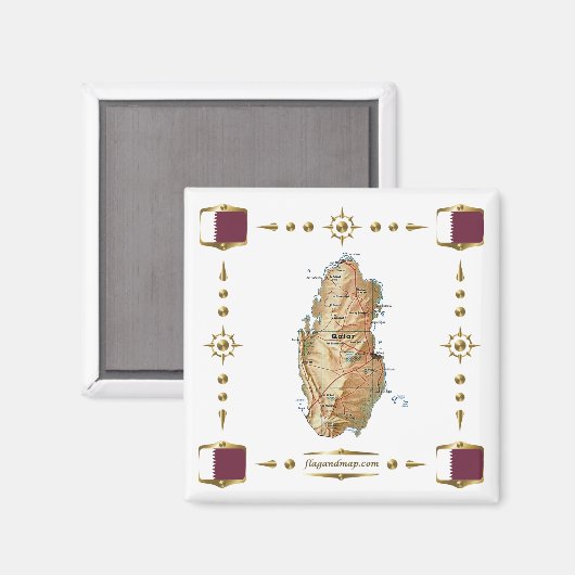 Katar Map + Flags Magnet (Vorderseite/Rückseite)