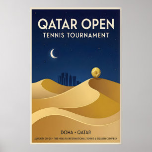 Katar Open Tennisplakat, Vintage-Stil, Nachthimmel Poster