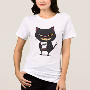 Katastrophe - Mischvous Black Cat with Evil Grin Tri-Blend Shirt
