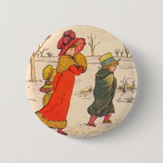 Kate Greenaway Winterszene Button (Vorderseite)