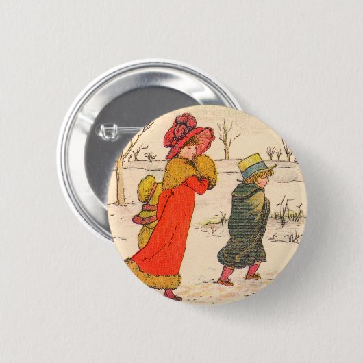 Kate Greenaway Winterszene Button (Vorne & Hinten)