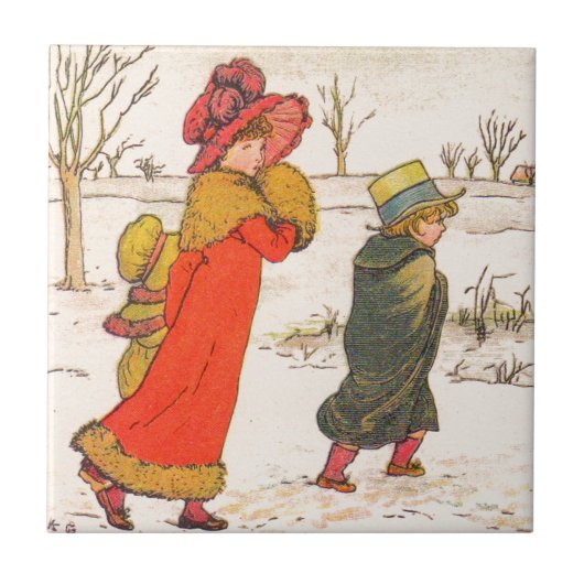 Kate Greenaway Winterszene Fliese (Vorderseite)
