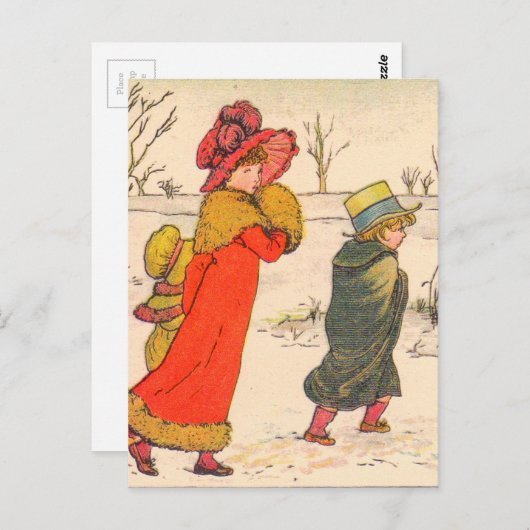 Kate Greenaway Winterszene Postkarte (Vorne/Hinten)