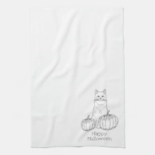 Kater und Kürbisse Linienkunst Einfaches Minimal H Geschirrtuch