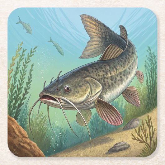 Katfisch Rechteckiger Pappuntersetzer (Vorderseite)