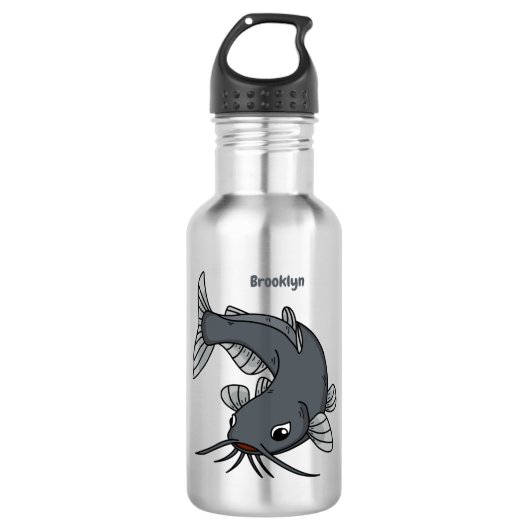 Katfish Cartoon Illustration Edelstahlflasche (Vorderseite)