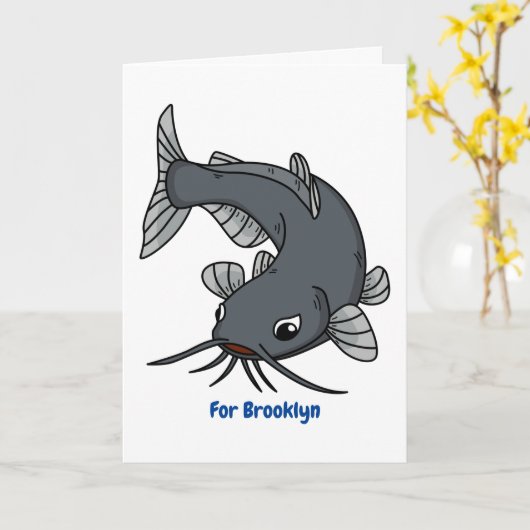 Katfish Cartoon Illustration Karte (Gelbe Blume)