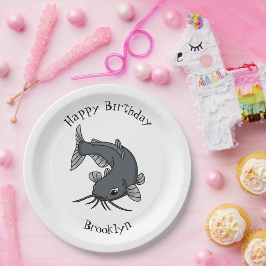 Katfish Cartoon Illustration Pappteller (Party)