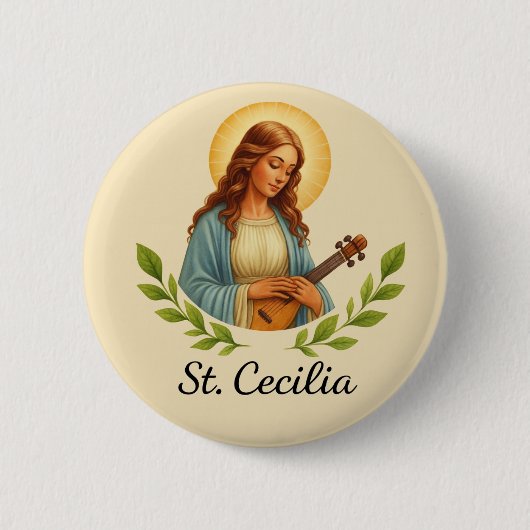 Kath. Cecilia-Heiligen-Anstecknadel mit Heiligensc Button (Vorderseite)
