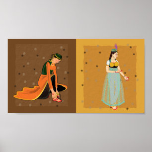 Kathak-Tänzer Vintage und Modern in einer Collage Poster