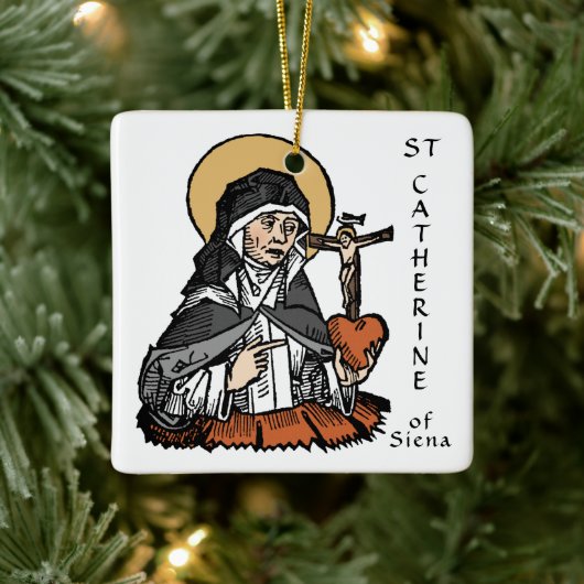 Katharina von Siena mit Crucifix-Topped Herz Keramikornament (Baum)