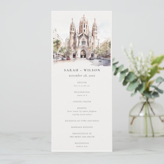 Kathedrale Barcelona Spanien Hochzeitsprogramm Einladung (Stehend Vorderseite)