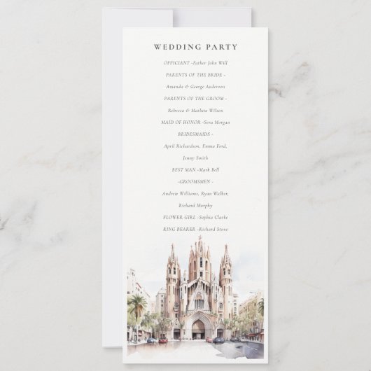 Kathedrale Barcelona Spanien Hochzeitsprogramm Einladung (Rückseite)