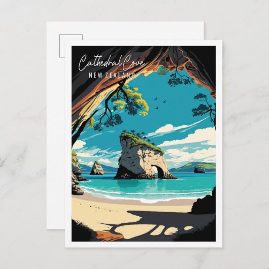Kathedrale Cove Neuseeland Vintage Reise Postkarte (Vorne/Hinten)