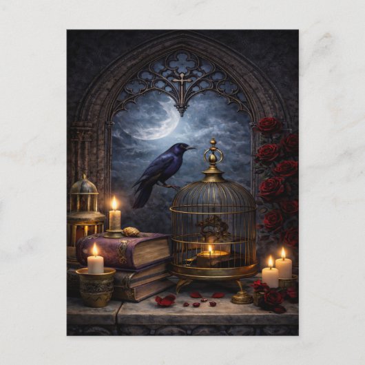 Kathedrale Gothic-Wandkunst – Stillleben mit Rabe Postkarte (Vorderseite)