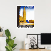 Kathedrale in Szeged, Ungarn, Vintage-Reiseplakat Poster (Heimbüro)