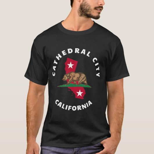 Kathedrale Kalifornien CA Flag and Bear Abzeichen T-Shirt (Vorderseite)