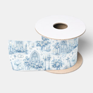 Kathedrale Kirchenhochzeit Wasserfarbe in Blau Satinband