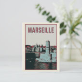Kathedrale Marseille und Hafenillustrierung Frankr Postkarte (Stehend Vorderseite)