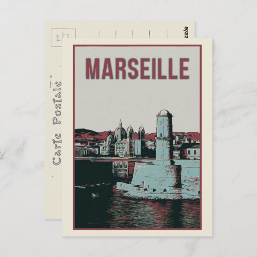 Kathedrale Marseille und Hafenillustrierung Frankr Postkarte (Vorne/Hinten)