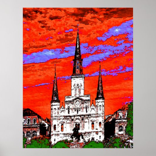 Kathedrale, New Orleans, fauvistische Farben Poster (Vorne)