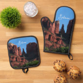 Kathedrale Rock in Sedona Ofenhandschuh & Topflappen-Set (Oben Unten)