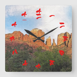 Kathedrale Rock Sedona Arizona Rote Chinesische Za Quadratische Wanduhr