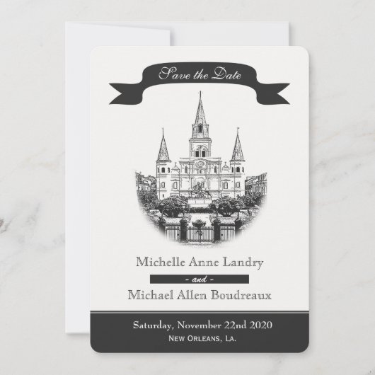 Kathedrale Termin vormerken Schwarz und Weiß Save The Date (Vorderseite)