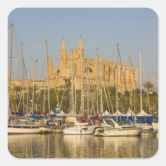 Kathedrale und Hafen, Palma, Mallorca, Spanien 2 Quadratischer Aufkleber (Vorderseite)