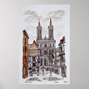 Kathedrale und Herrenhäuser  Quimper, Frankreich Poster