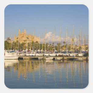 Kathedrale und Marina, Palma, Mallorca, Spanien Quadratischer Aufkleber